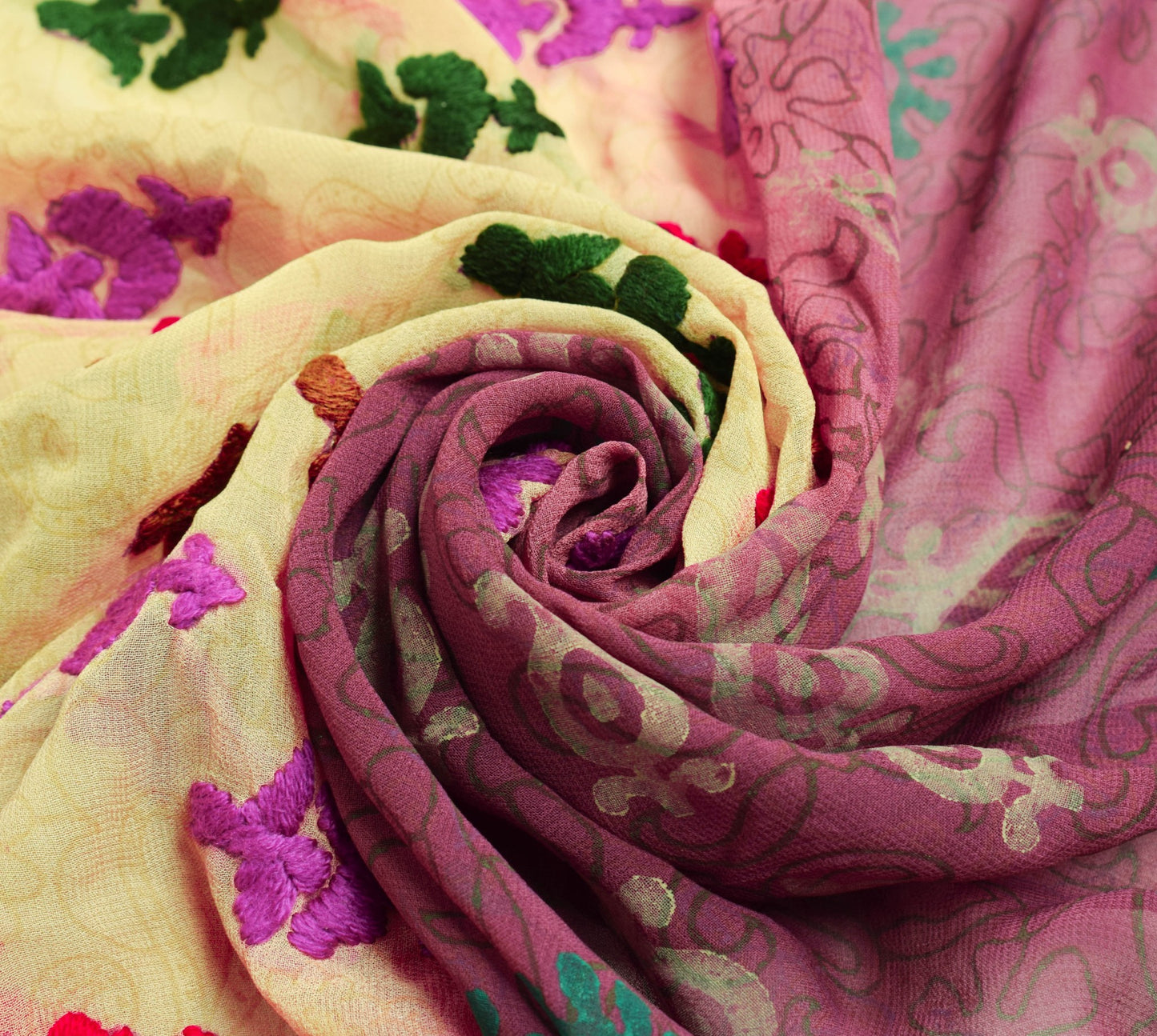 Sushila Vintage Purple Cream Dupatta Pure Georgette Hand Embroidered  Long Stole