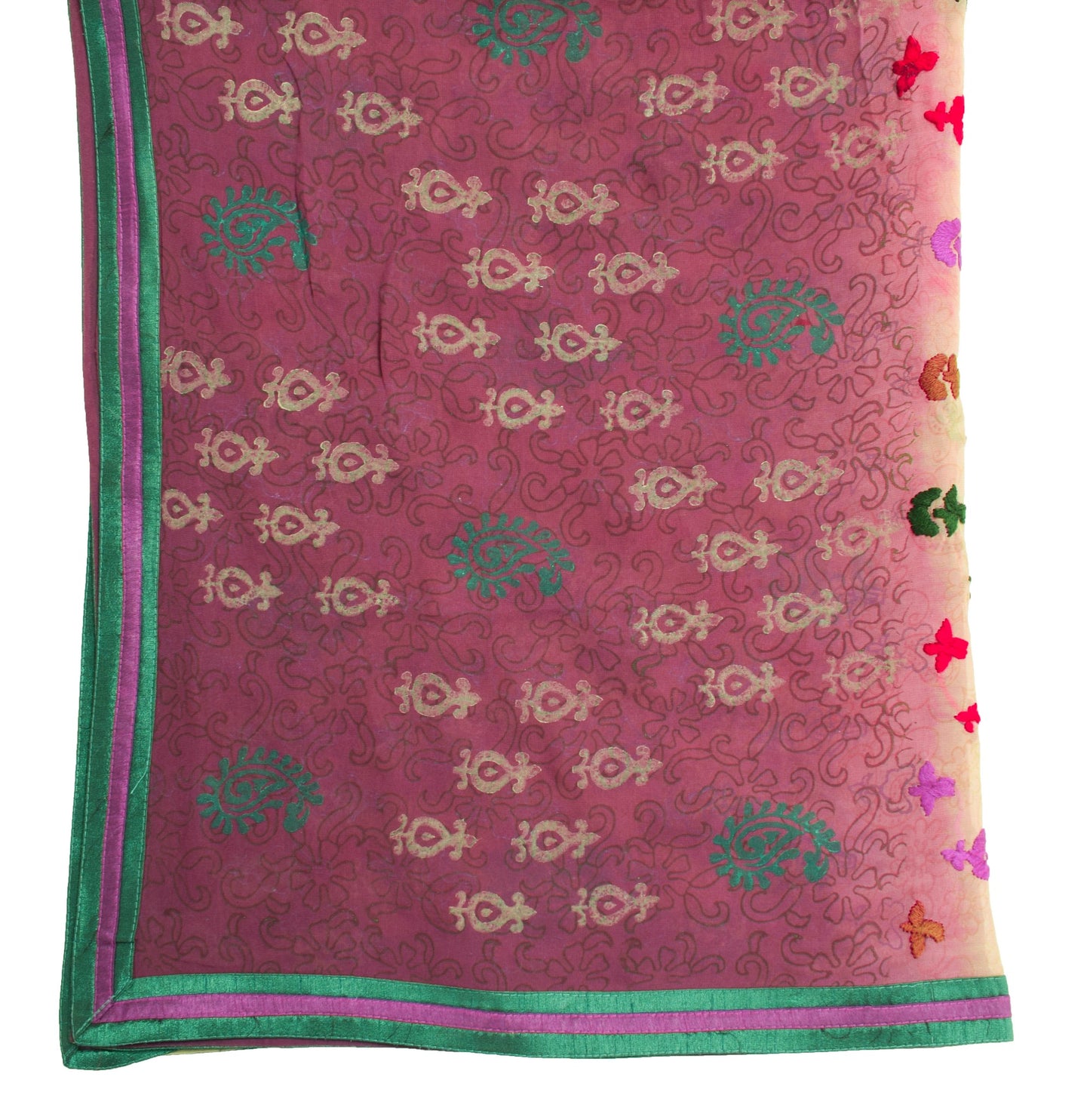Sushila Vintage Purple Cream Dupatta Pure Georgette Hand Embroidered  Long Stole