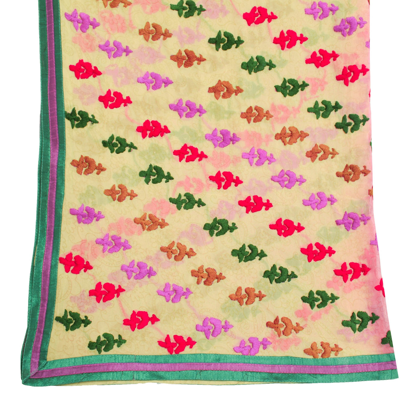 Sushila Vintage Purple Cream Dupatta Pure Georgette Hand Embroidered  Long Stole