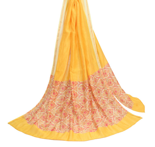 Sushila Vintage Yellow Pure Cotton Silk Dupatta Hand Block Printed Long Stole