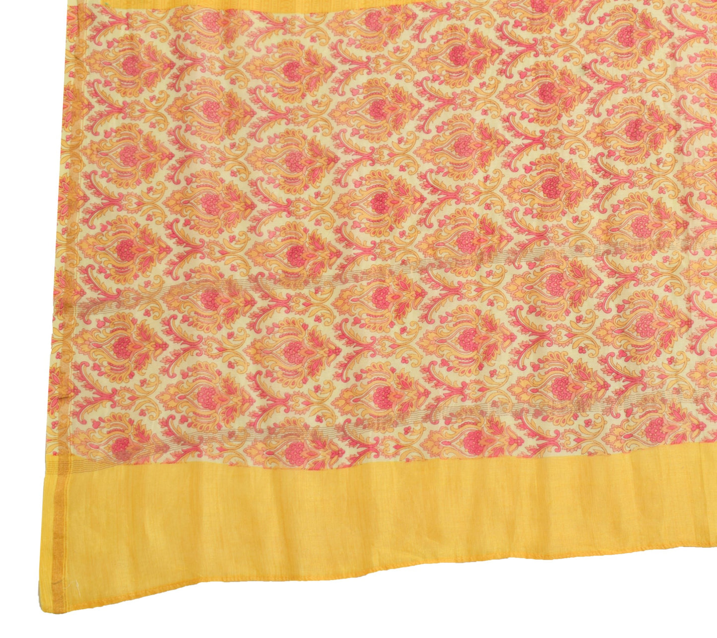 Sushila Vintage Yellow Pure Cotton Silk Dupatta Hand Block Printed Long Stole