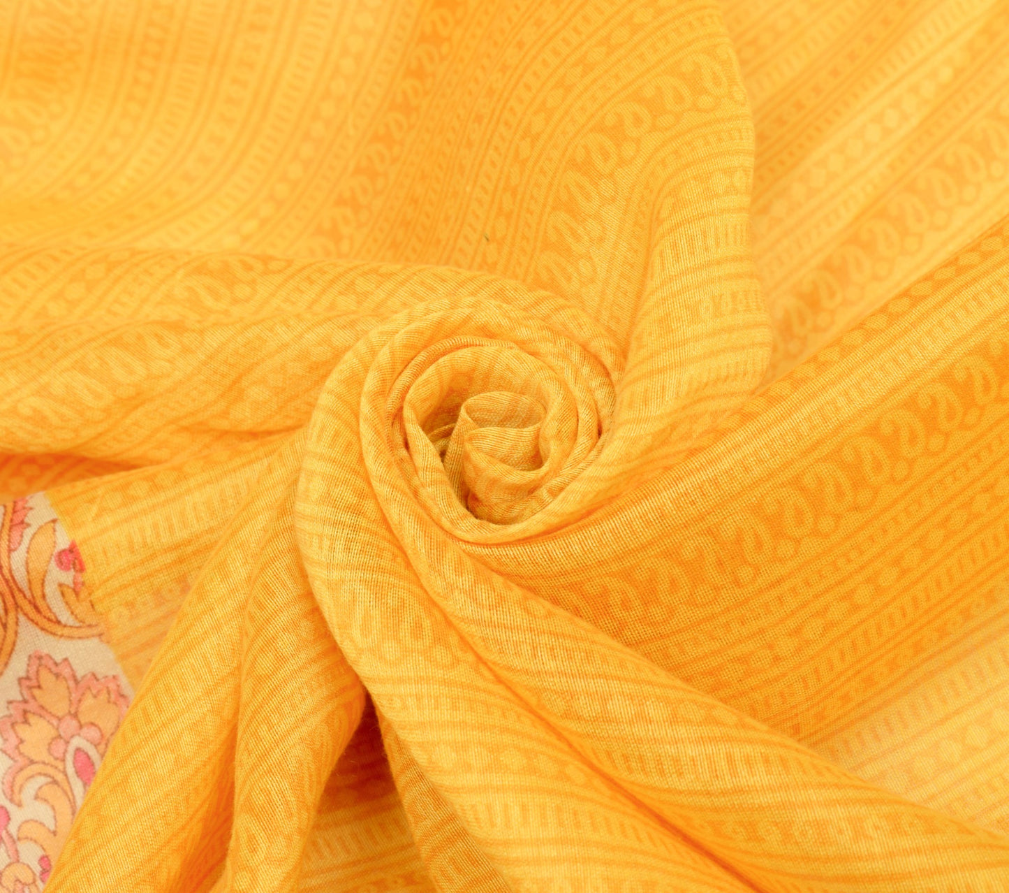 Sushila Vintage Yellow Pure Cotton Silk Dupatta Hand Block Printed Long Stole