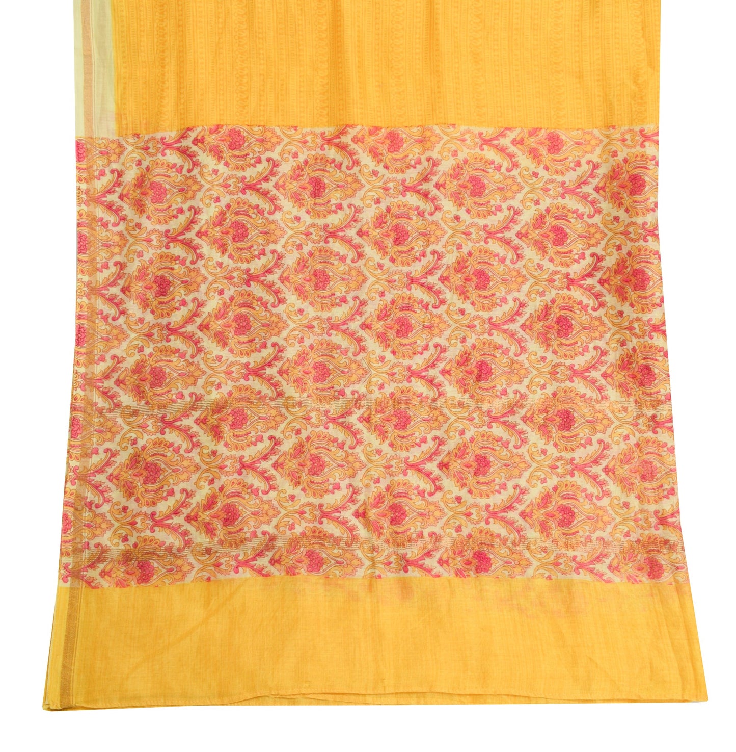 Sushila Vintage Yellow Pure Cotton Silk Dupatta Hand Block Printed Long Stole