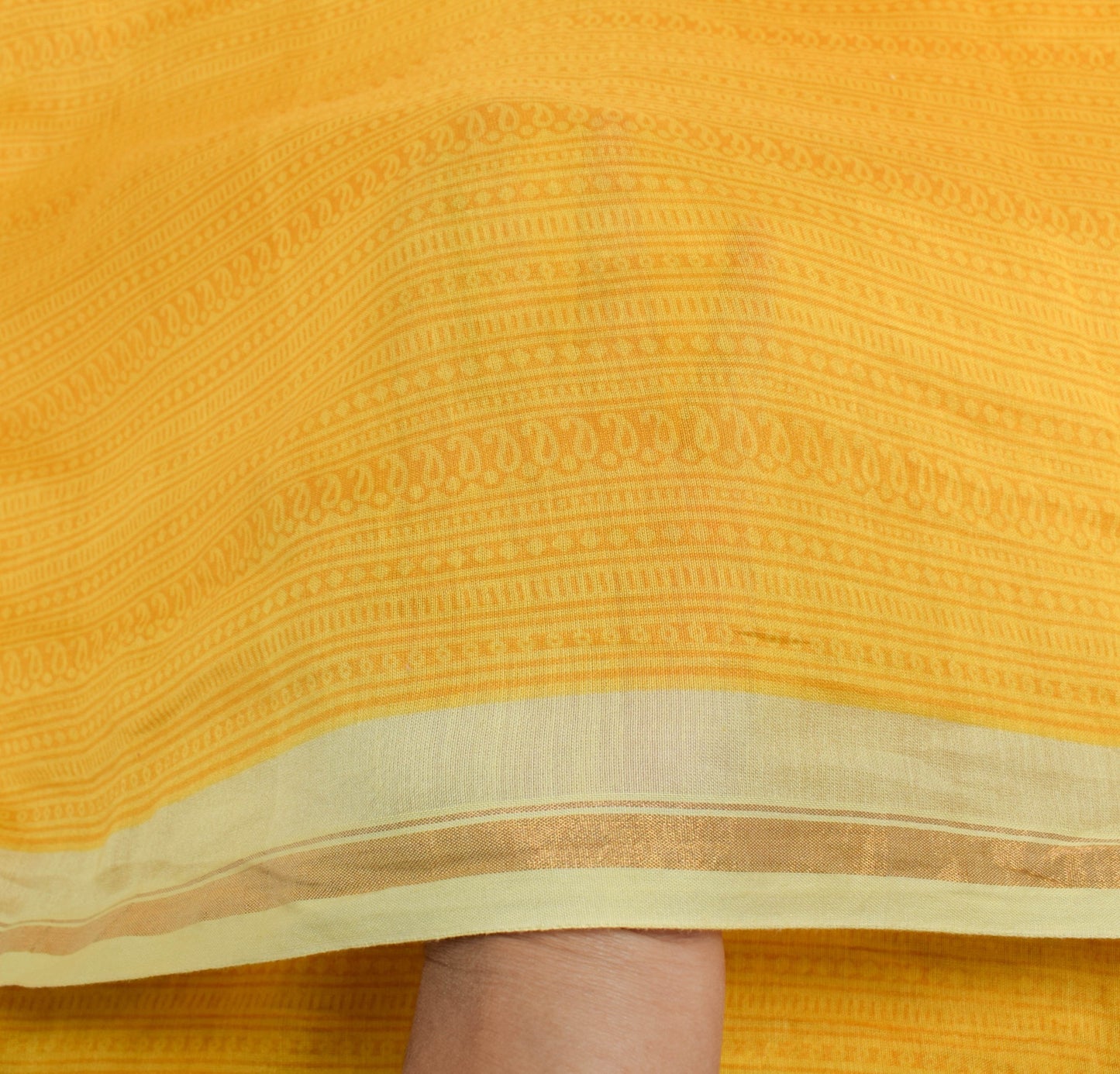 Sushila Vintage Yellow Pure Cotton Silk Dupatta Hand Block Printed Long Stole