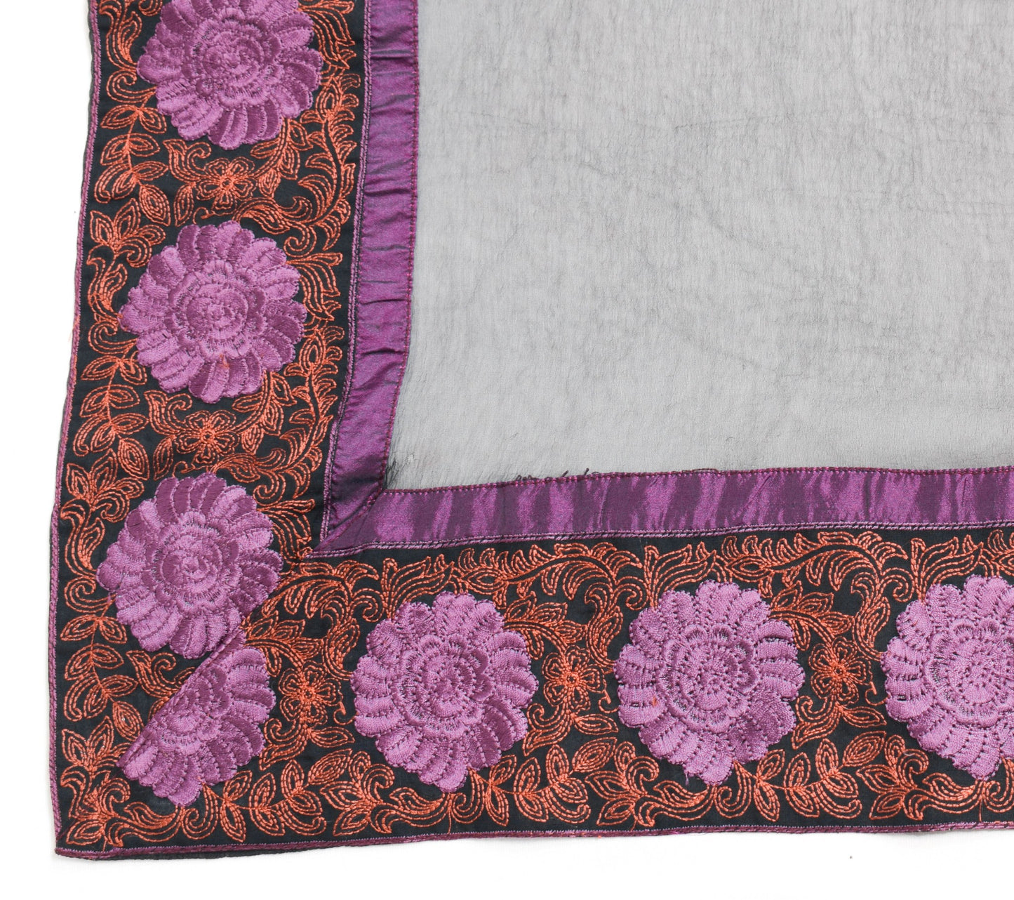 Sushila Vintage Black Chiffon Dupatta Embroidered Floral Patch Work Long Stole