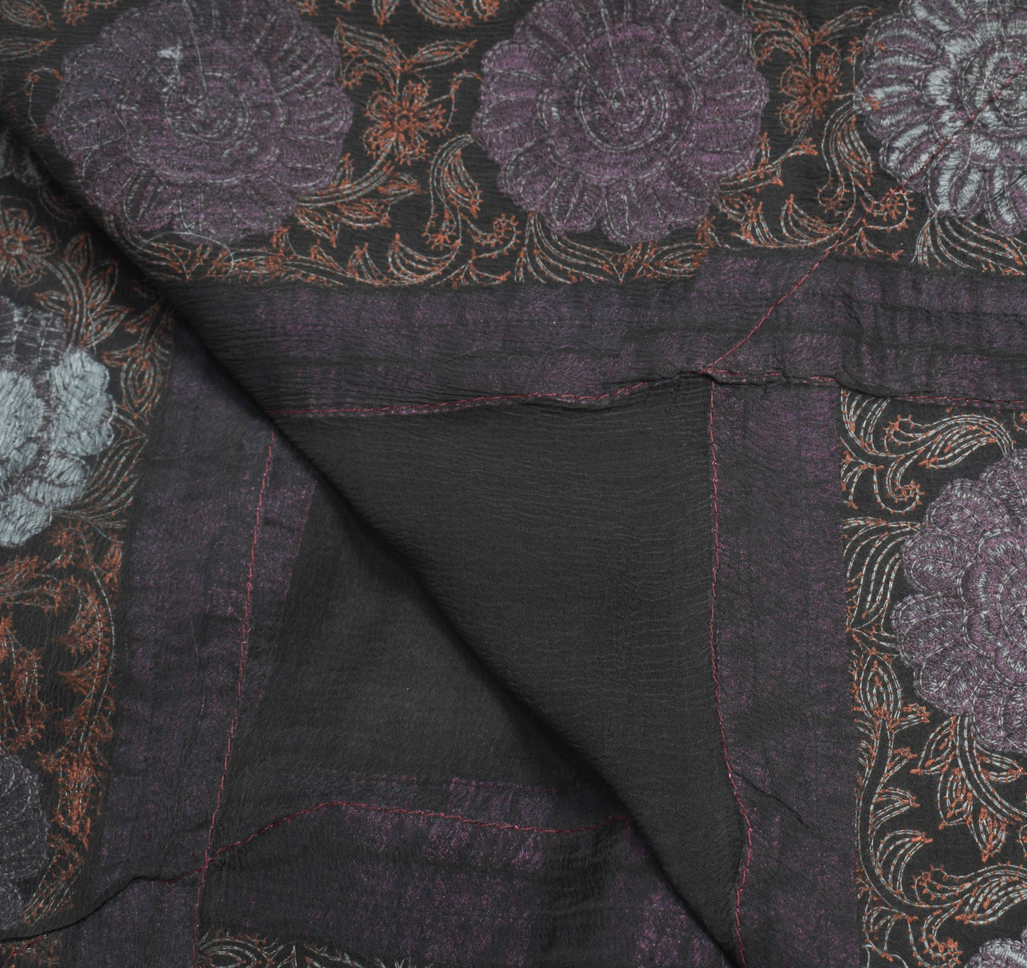 Sushila Vintage Black Chiffon Dupatta Embroidered Floral Patch Work Long Stole