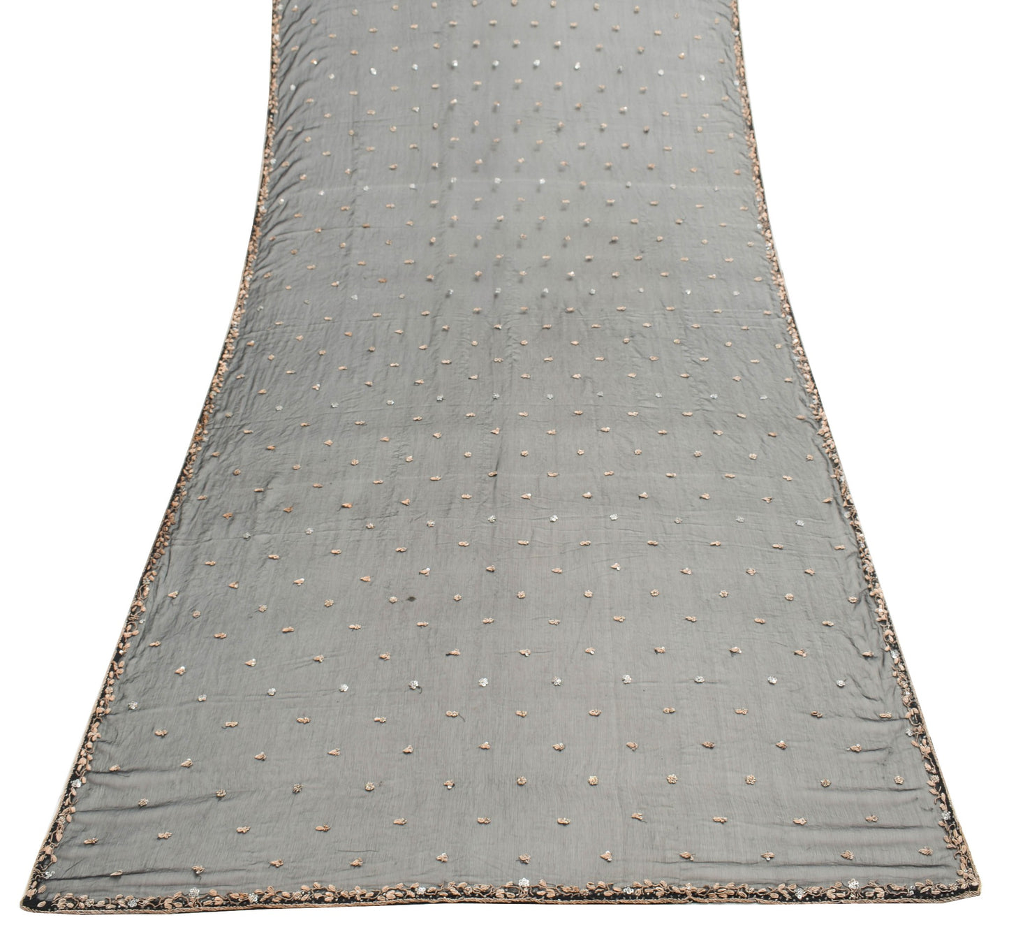 Sushila Vintage Black Zardozi Work Dupatta Chiffon Silk Floral Long Stole Hijab