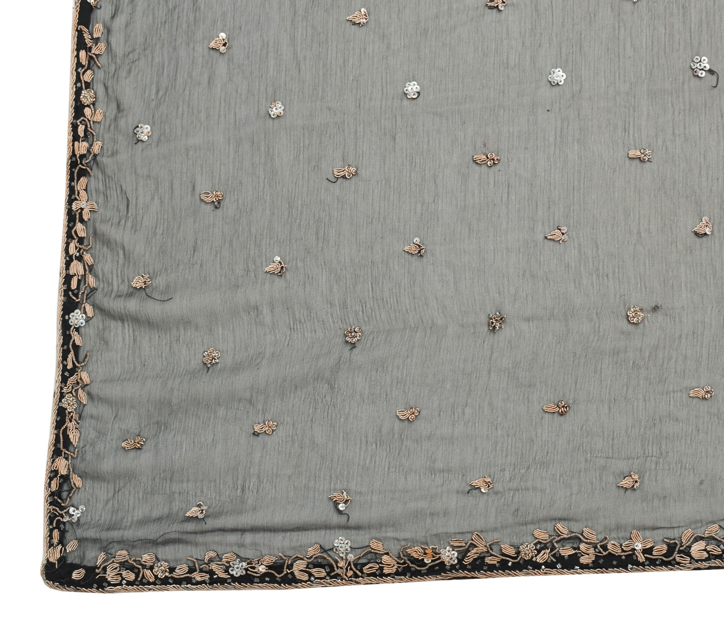 Sushila Vintage Black Zardozi Work Dupatta Chiffon Silk Floral Long Stole Hijab