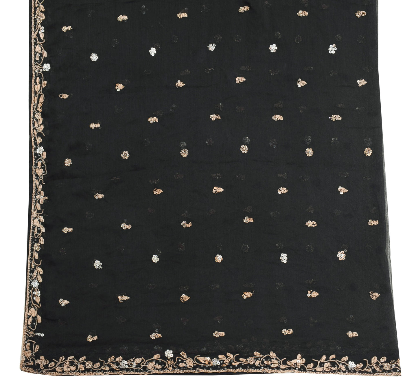 Sushila Vintage Black Zardozi Work Dupatta Chiffon Silk Floral Long Stole Hijab