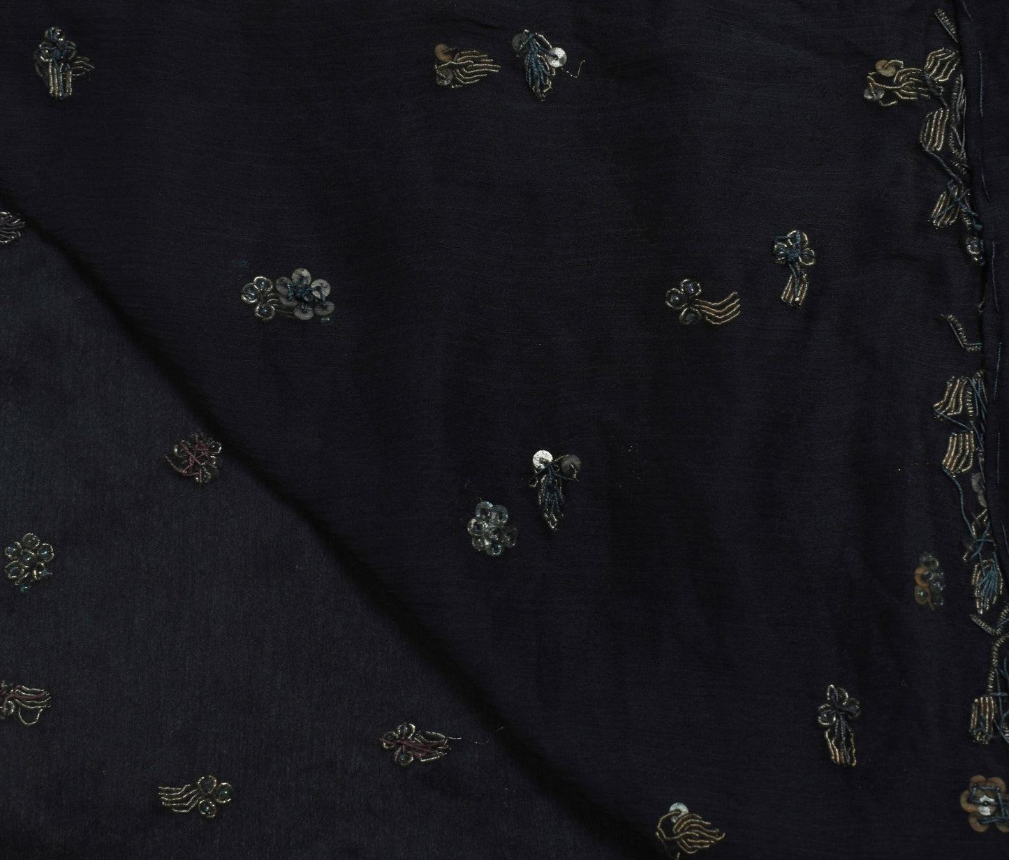 Sushila Vintage Black Zardozi Work Dupatta Chiffon Silk Floral Long Stole Hijab