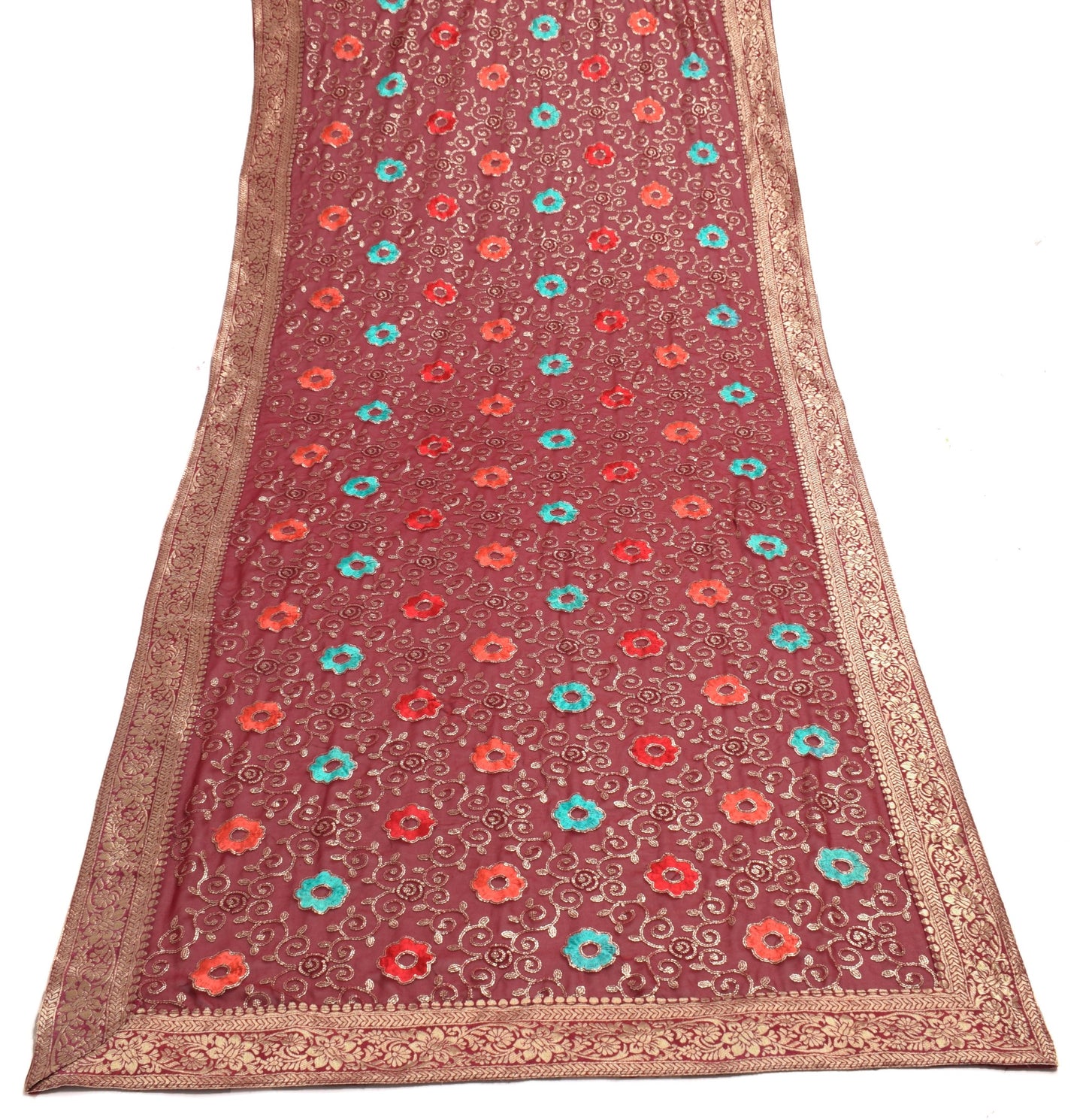 Sushila Vintage Maroon Wedding Dupatta Sequins Embellish Georgette Long Stole