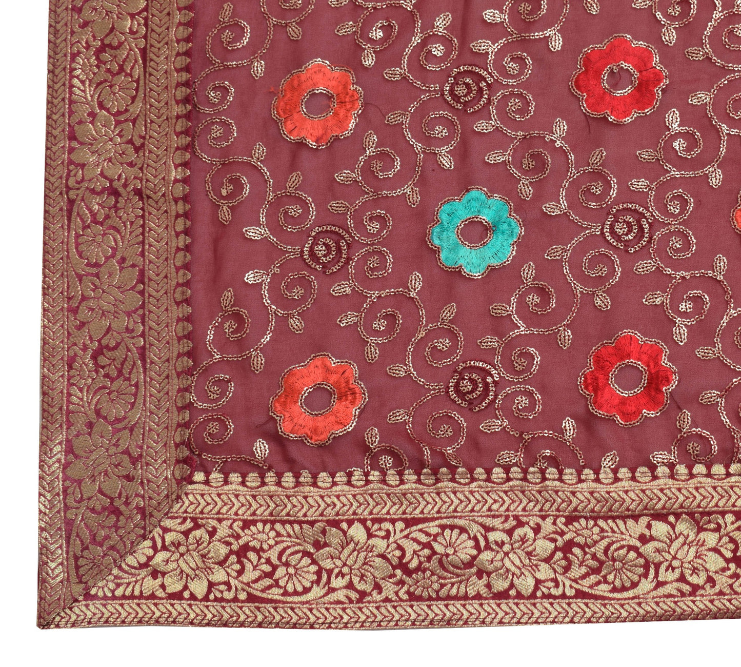 Sushila Vintage Maroon Wedding Dupatta Sequins Embellish Georgette Long Stole