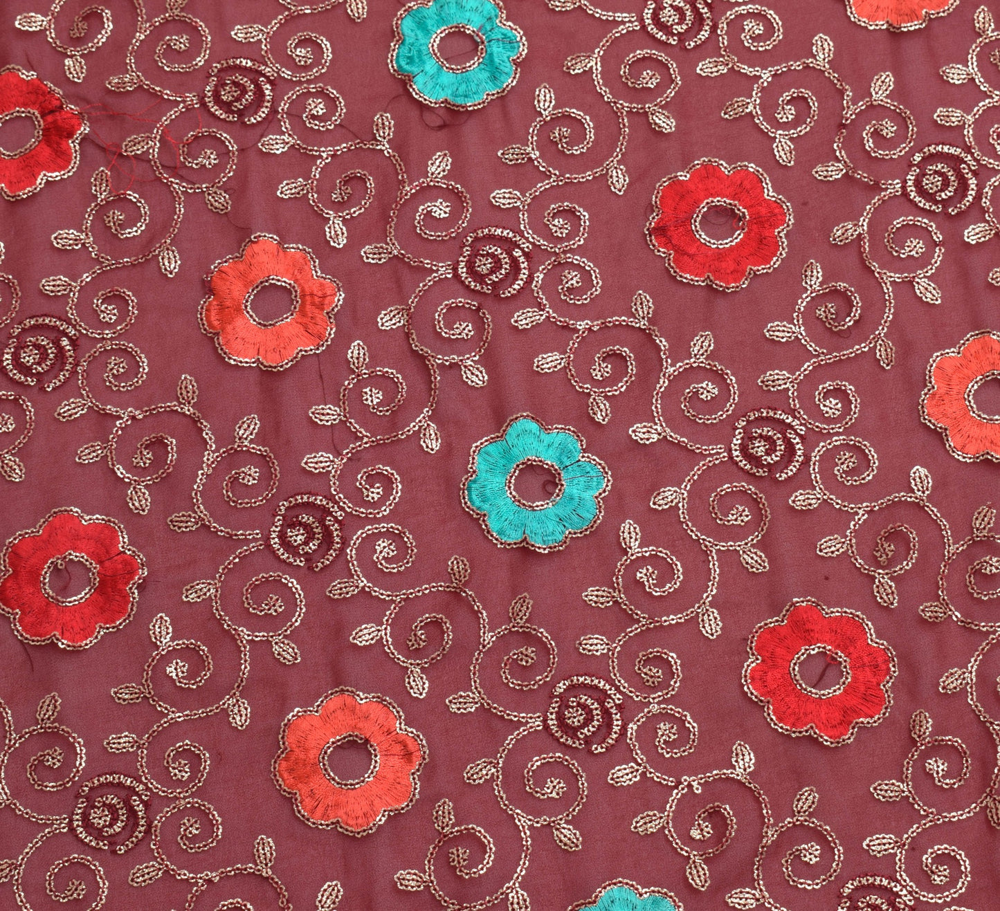 Sushila Vintage Maroon Wedding Dupatta Sequins Embellish Georgette Long Stole