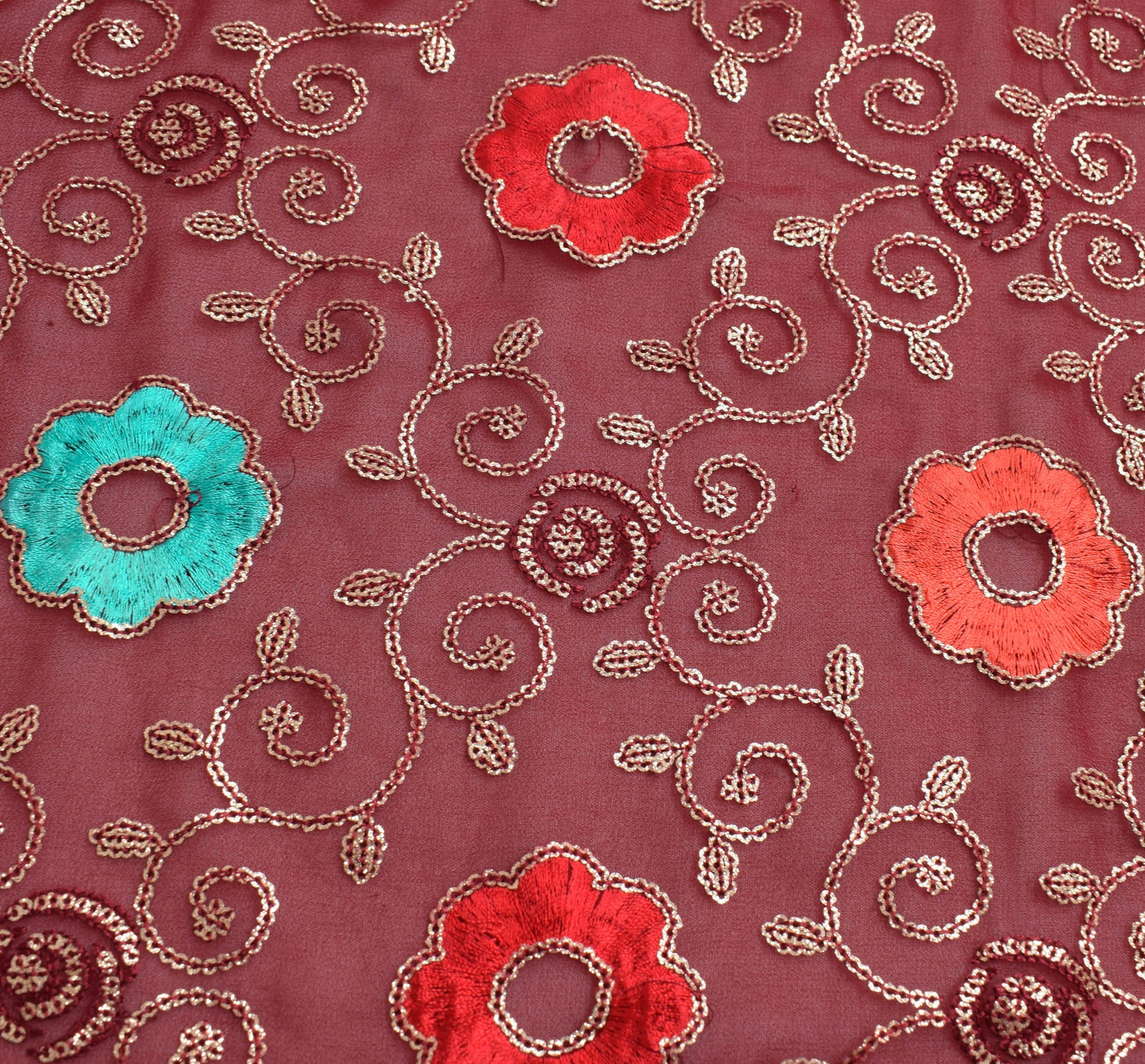 Sushila Vintage Maroon Wedding Dupatta Sequins Embellish Georgette Long Stole