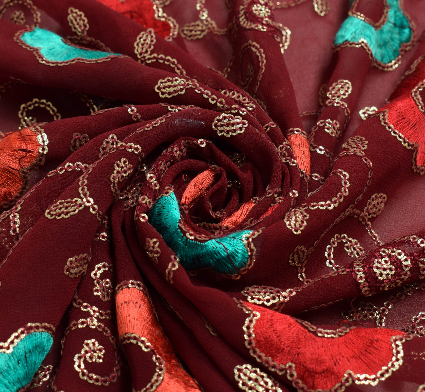 Sushila Vintage Maroon Wedding Dupatta Sequins Embellish Georgette Long Stole
