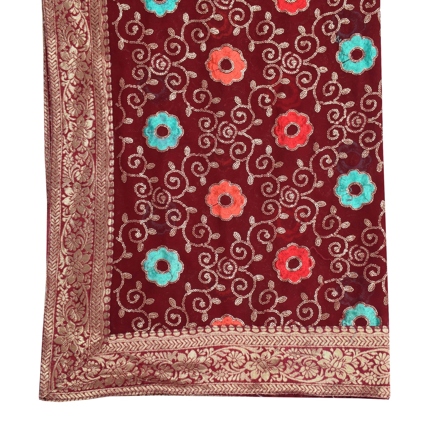 Sushila Vintage Maroon Wedding Dupatta Sequins Embellish Georgette Long Stole