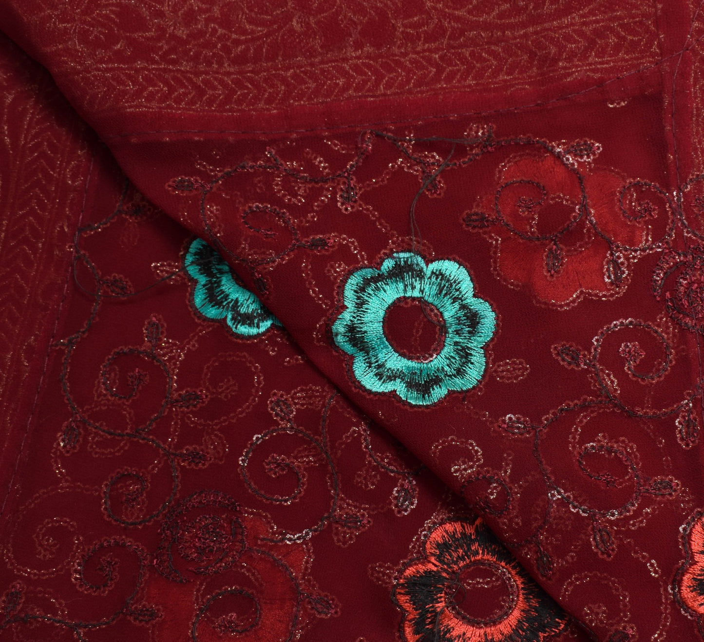Sushila Vintage Maroon Wedding Dupatta Sequins Embellish Georgette Long Stole