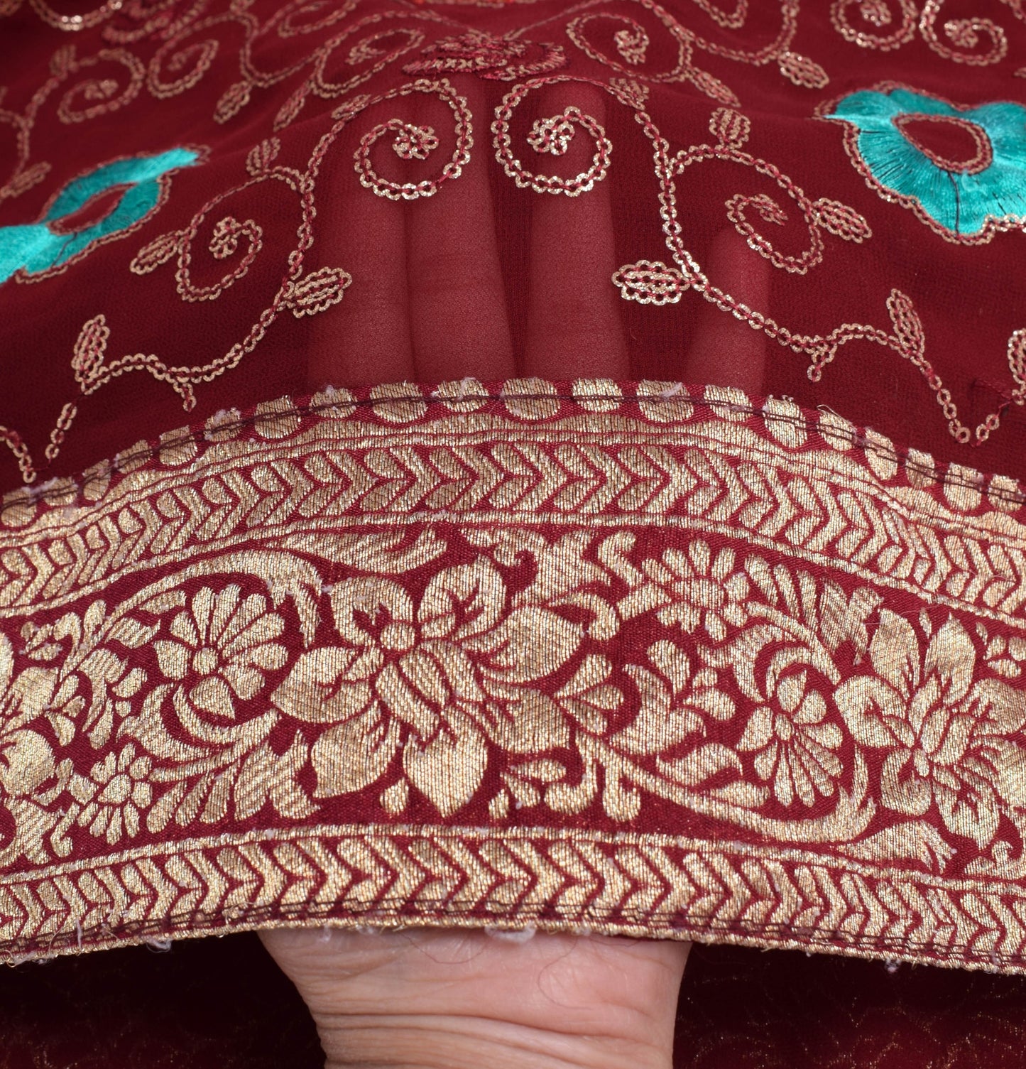 Sushila Vintage Maroon Wedding Dupatta Sequins Embellish Georgette Long Stole