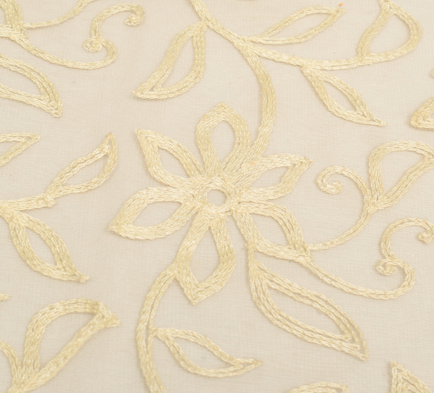 Sushila Vintage Cream Net Mesh Dupatta Embroidered Floral Traditional Long Stole