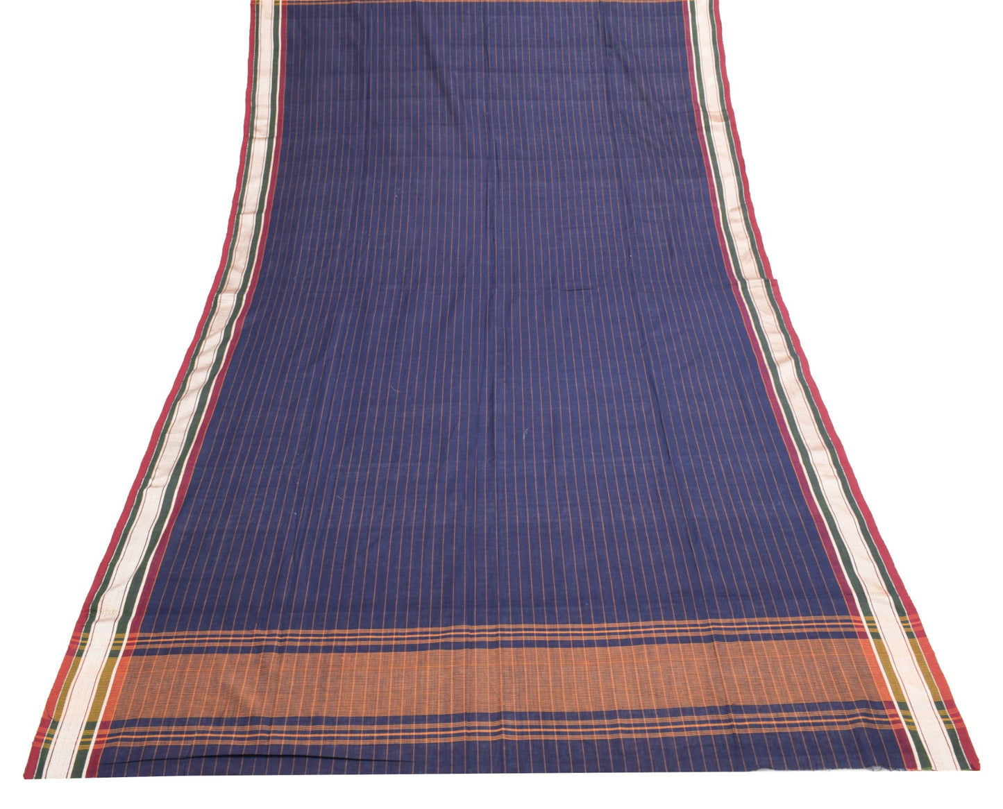 Sushila Vintage Blue 100%Pure Cotton Dupatta Stripes Woven Long Stole Hijab Veil
