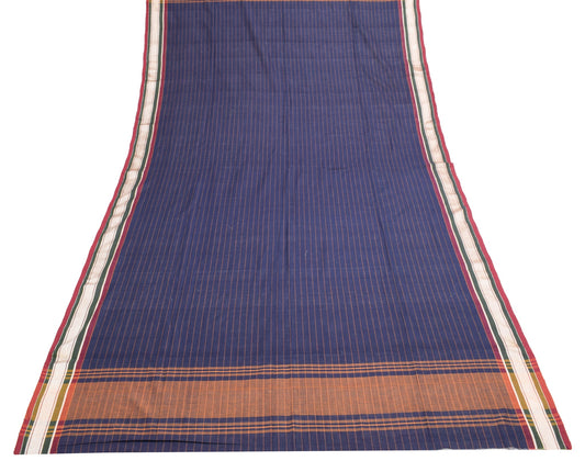 Sushila Vintage Blue 100%Pure Cotton Dupatta Stripes Woven Long Stole Hijab Veil