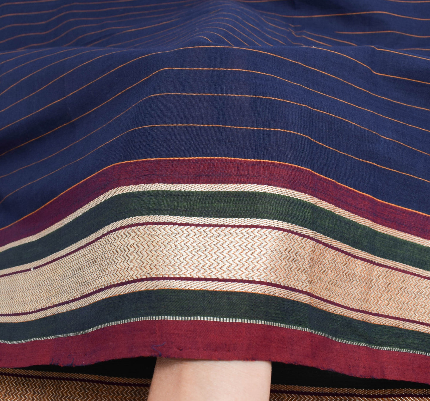 Sushila Vintage Blue 100%Pure Cotton Dupatta Stripes Woven Long Stole Hijab Veil