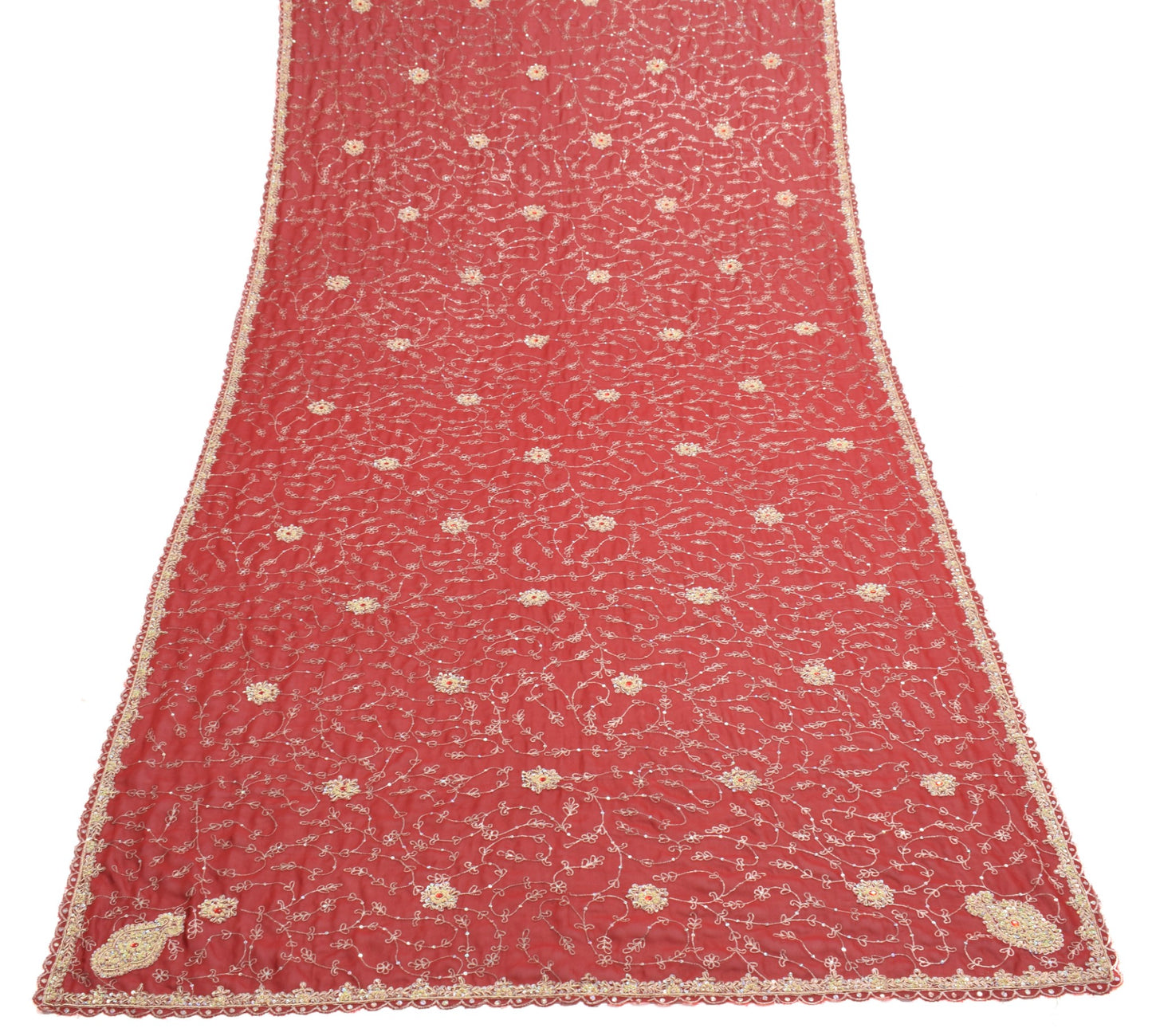 Sushila Vintage Maroon Wedding Dupatta Georgette Silk Hand Beaded Long Stole