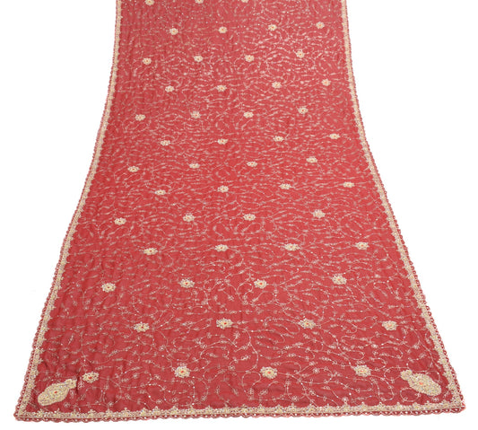 Sushila Vintage Maroon Wedding Dupatta Georgette Silk Hand Beaded Long Stole