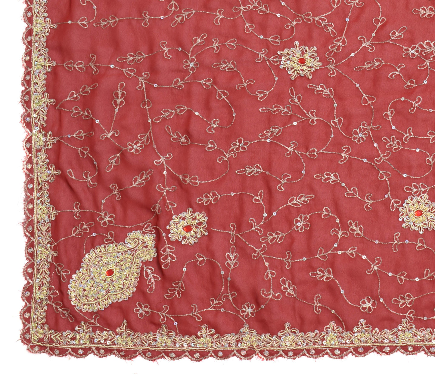 Sushila Vintage Maroon Wedding Dupatta Georgette Silk Hand Beaded Long Stole