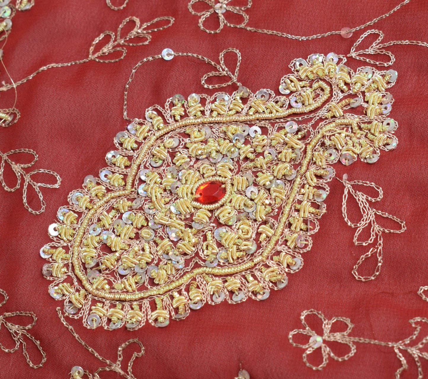Sushila Vintage Maroon Wedding Dupatta Georgette Silk Hand Beaded Long Stole