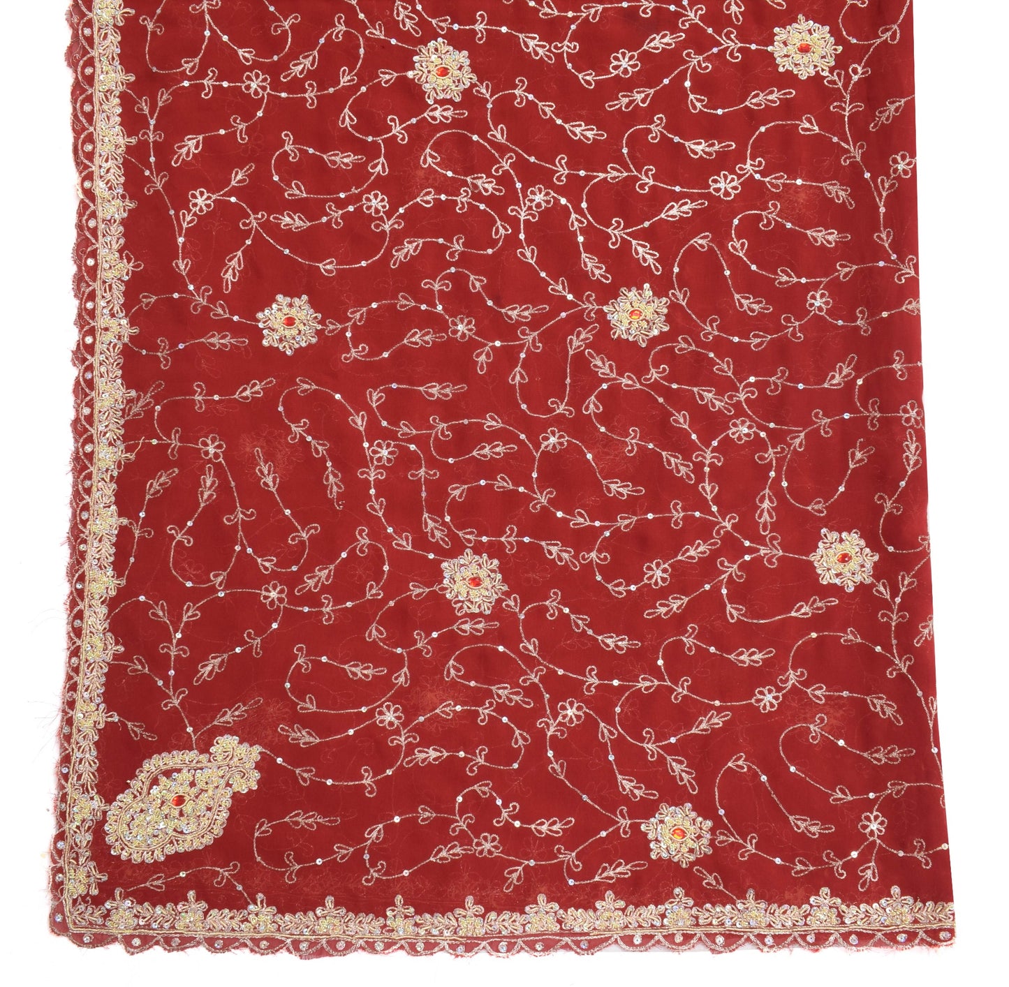 Sushila Vintage Maroon Wedding Dupatta Georgette Silk Hand Beaded Long Stole