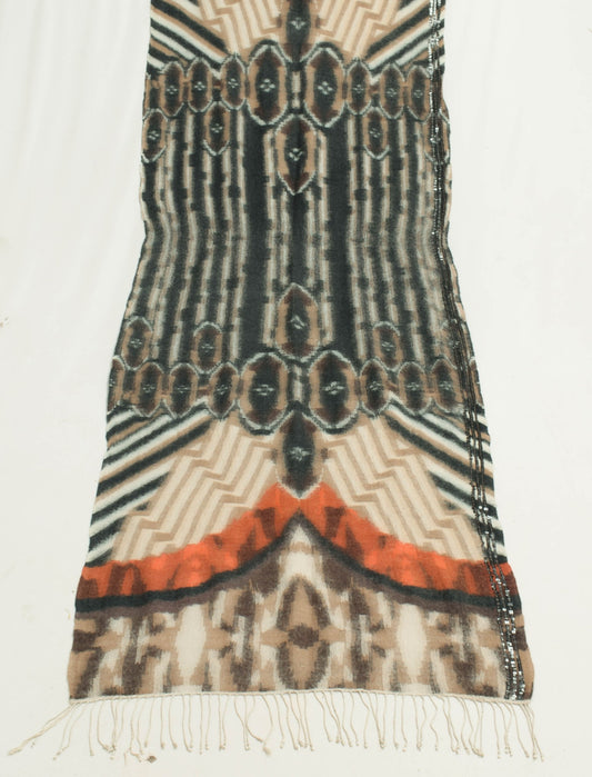 Sushila Vintage Multi-Color Dupatta 100% Pure Woolen Warm Woven Shawl Long Stole