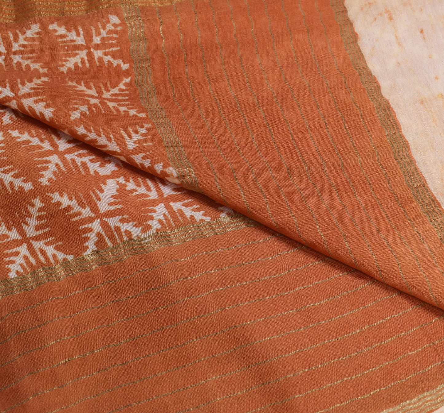 Sushila Vintage 100% Pure Cotton Dupatta Brown & Cream Printed Long Stole Wrap