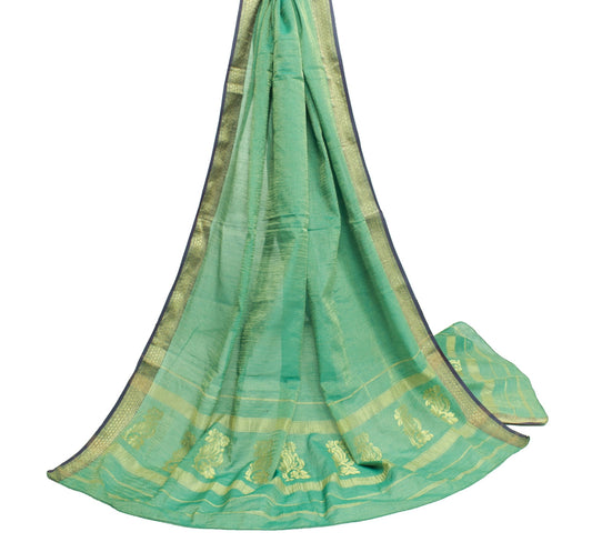 Sushila Vintage Green Woven Dupatta 100% Pure Tissue party Wear Long Stole Hijab