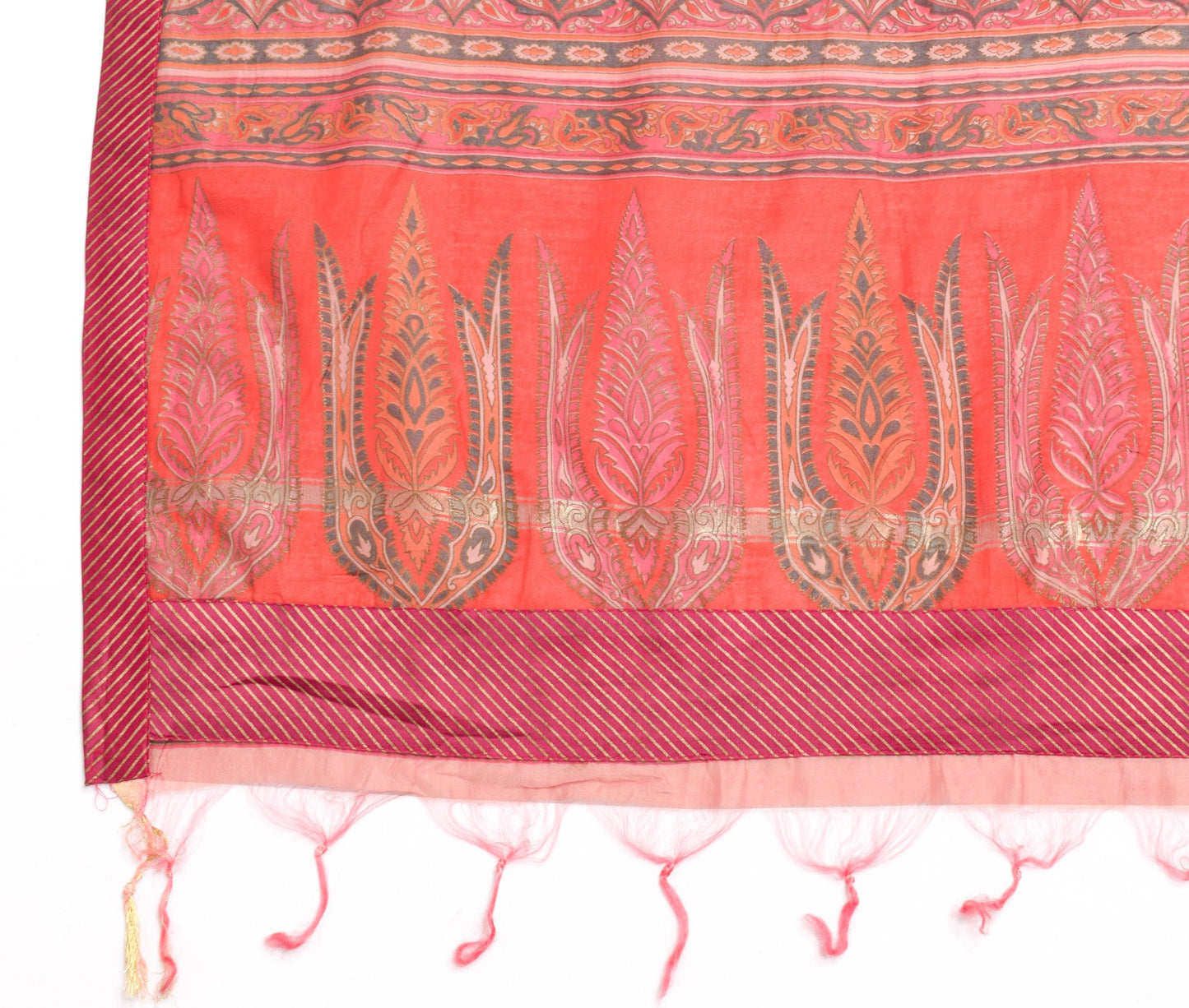 Sushila Vintage Pink Orange Dupatta 100% Pure Cotton Printed Classy Long Stole