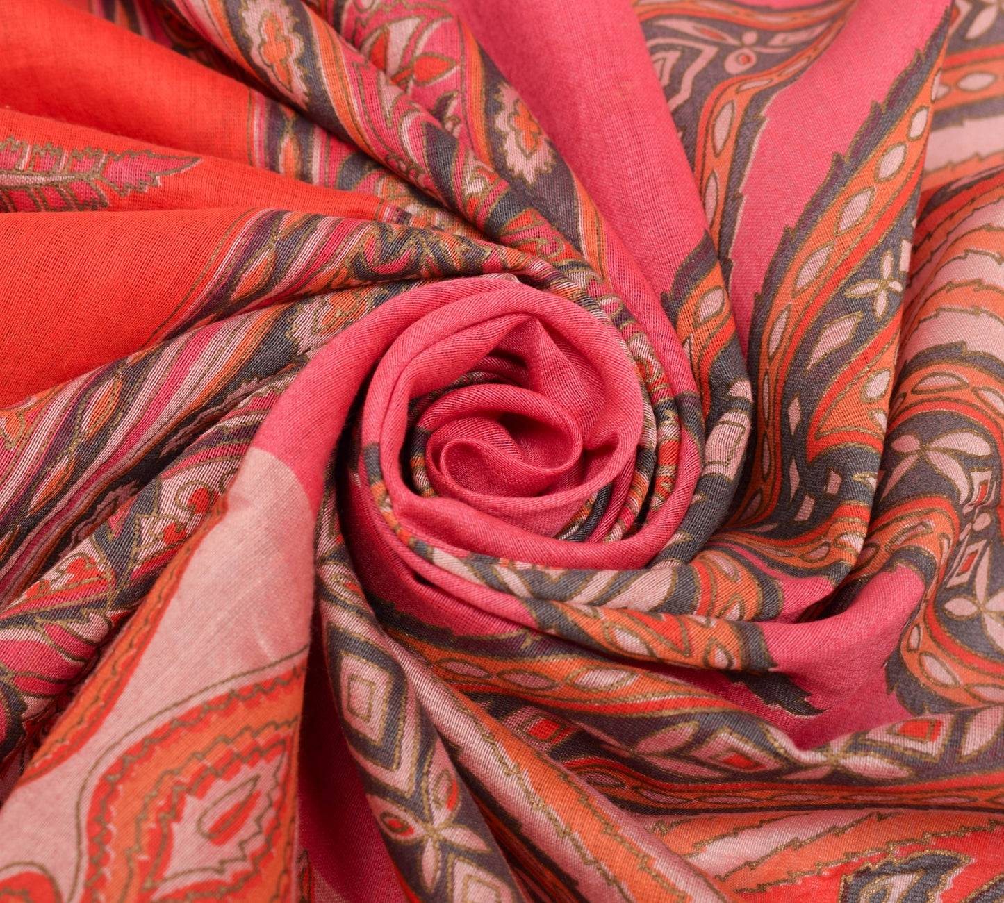 Sushila Vintage Pink Orange Dupatta 100% Pure Cotton Printed Classy Long Stole
