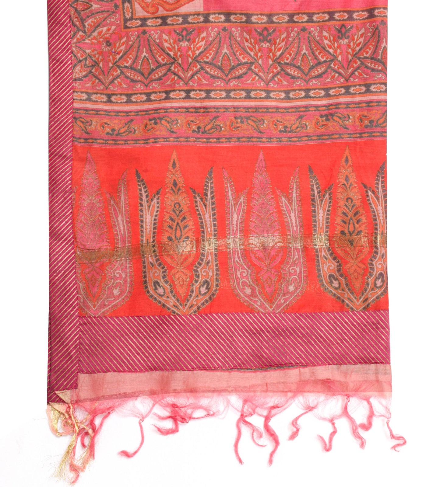 Sushila Vintage Pink Orange Dupatta 100% Pure Cotton Printed Classy Long Stole