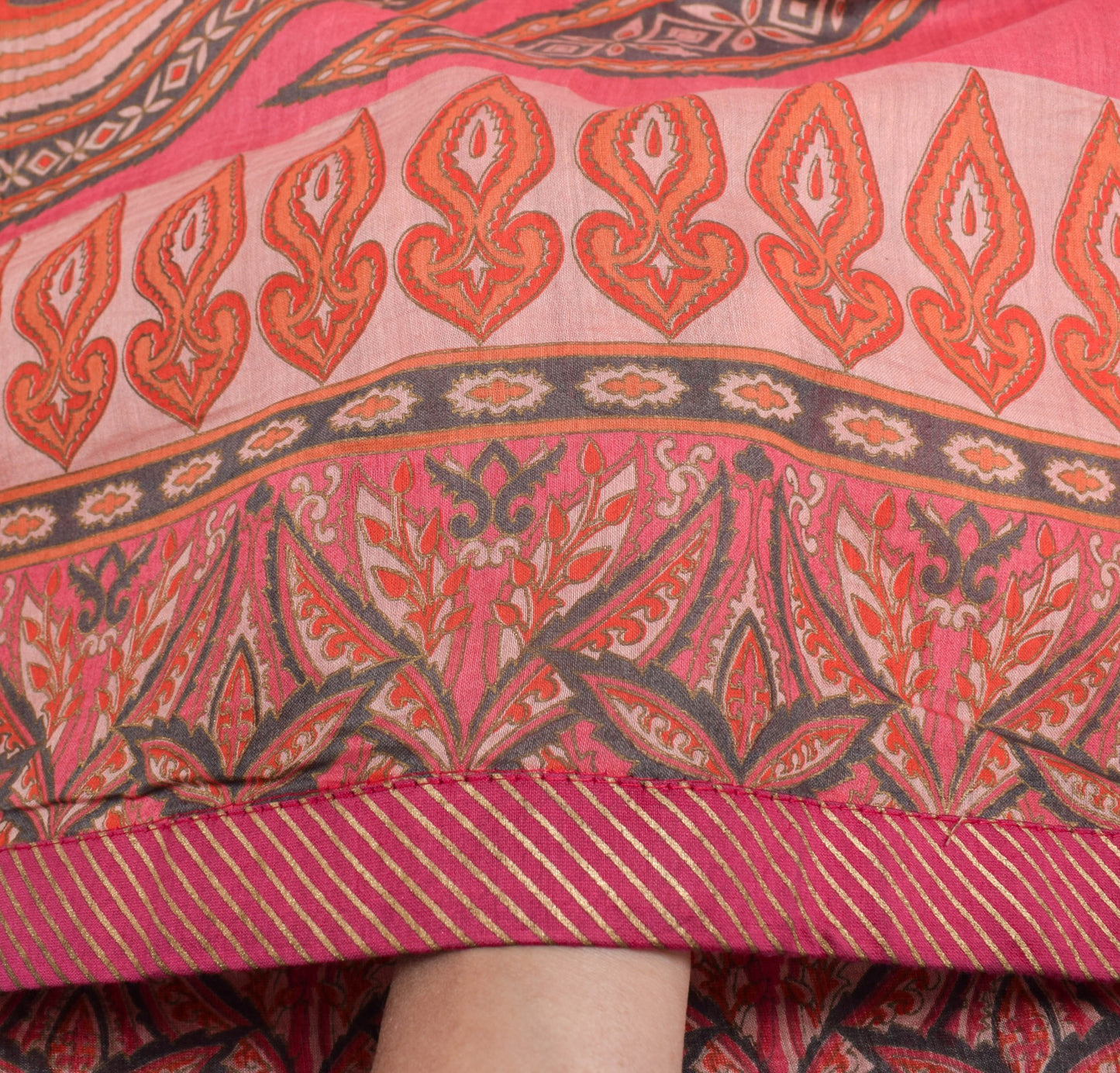 Sushila Vintage Pink Orange Dupatta 100% Pure Cotton Printed Classy Long Stole