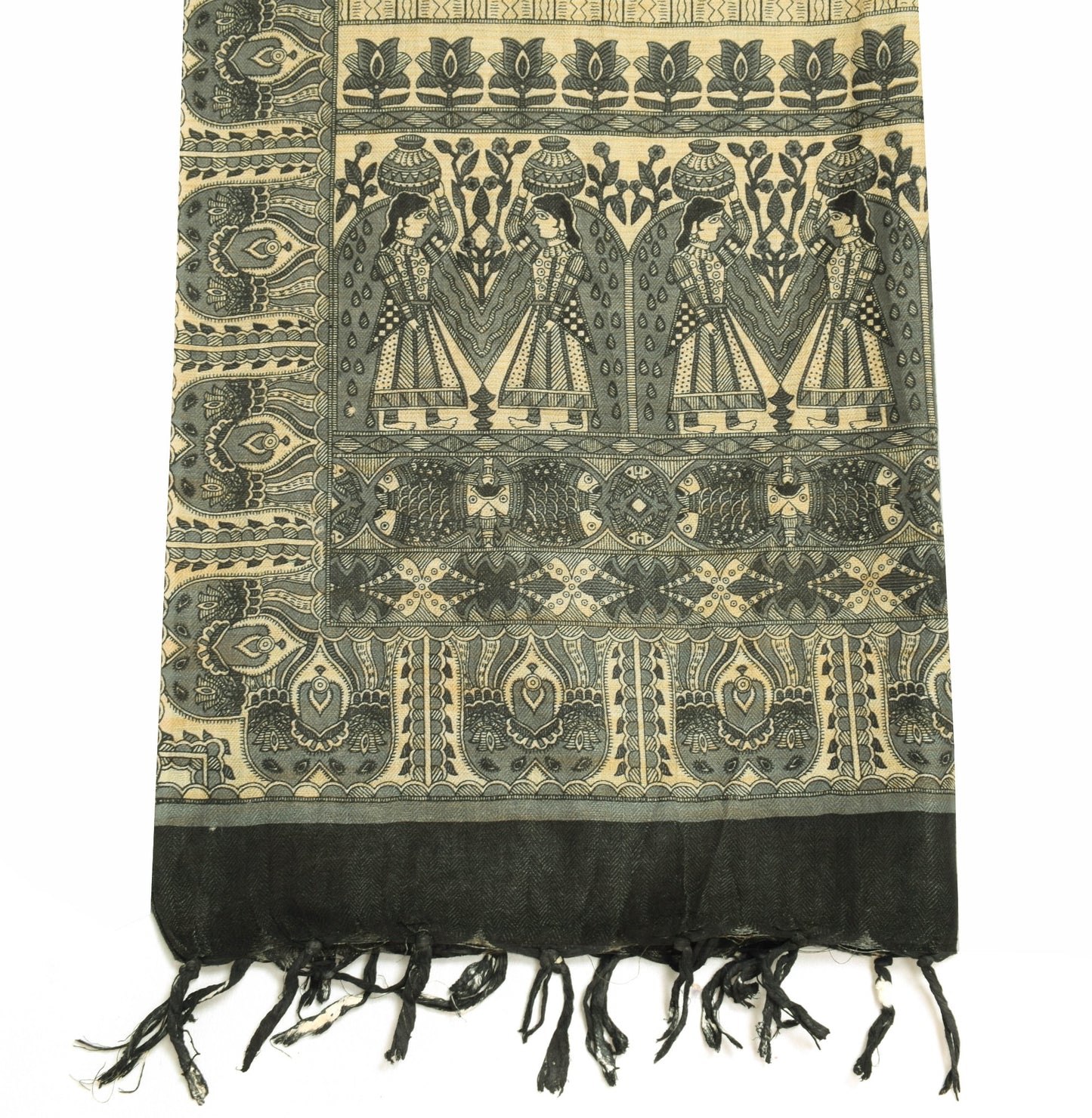 Sushila Vintage Bhagalpuri Madhubani Dupatta 100% Pure Cotton Long Stole Shawl