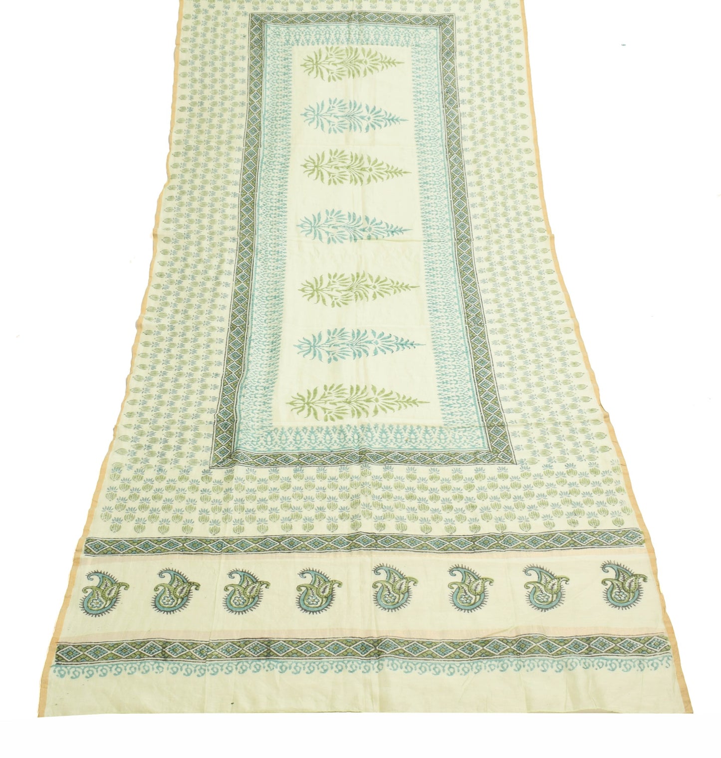 Sushila Vintage Light Green Cotton Dupatta Hand Block printed Floral Long Stole