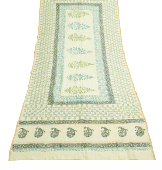 Sushila Vintage Light Green Cotton Dupatta Hand Block printed Floral Long Stole