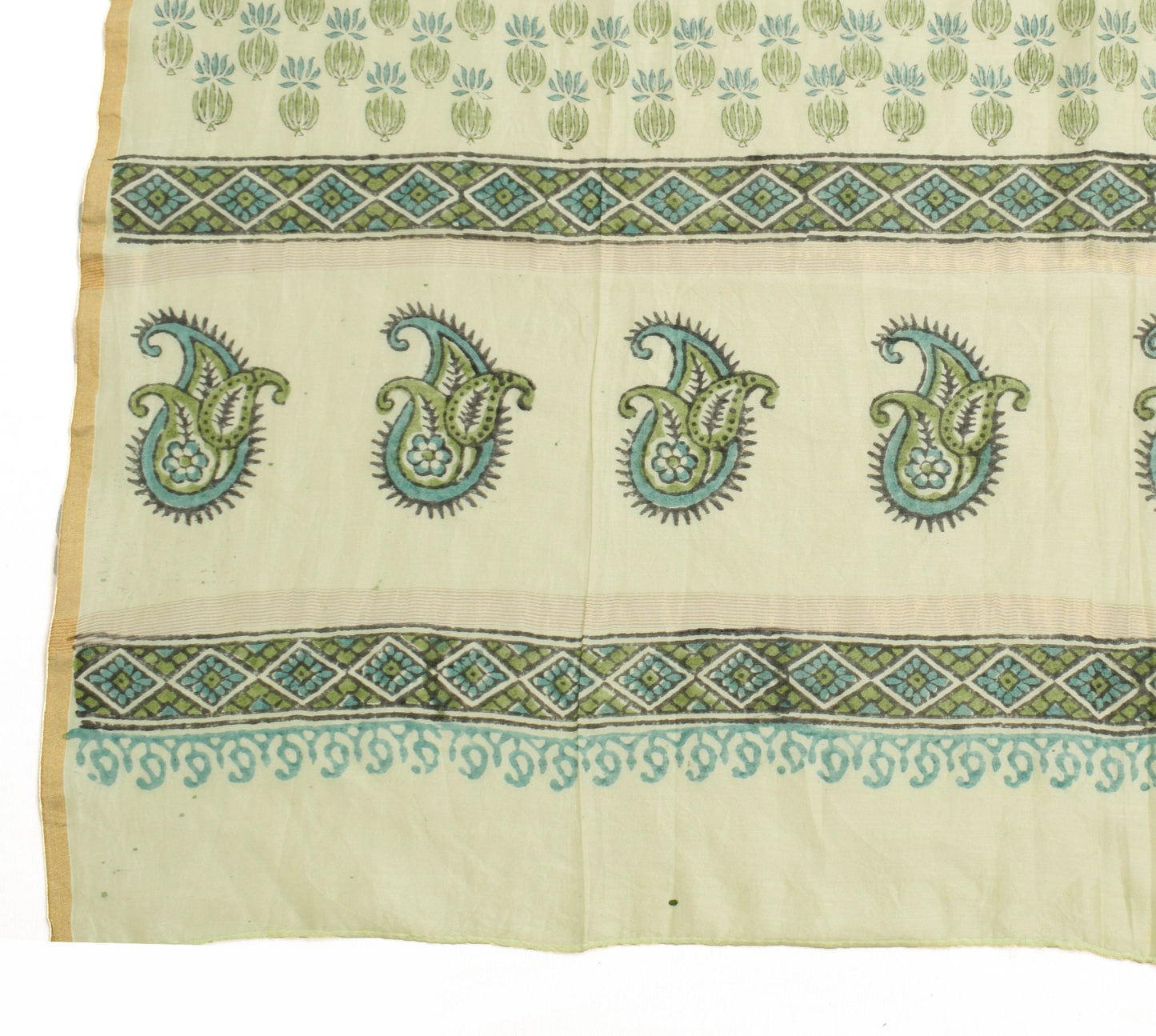 Sushila Vintage Light Green Cotton Dupatta Hand Block printed Floral Long Stole