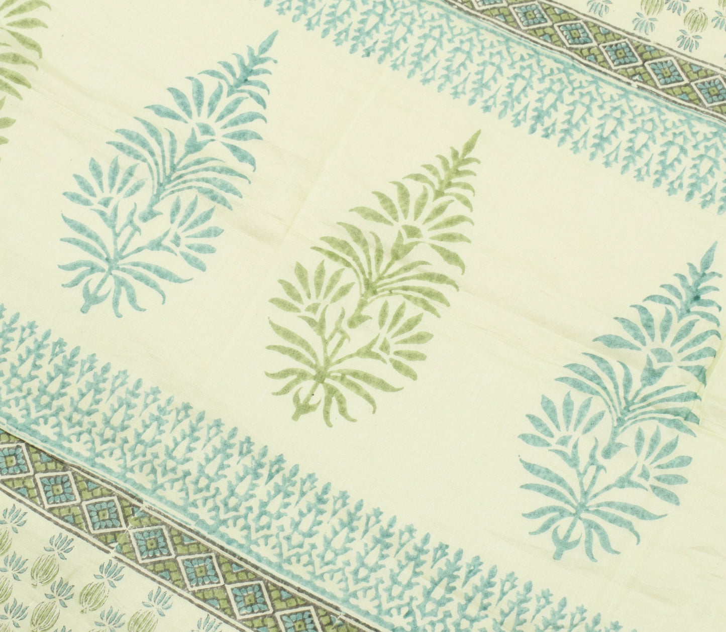 Sushila Vintage Light Green Cotton Dupatta Hand Block printed Floral Long Stole