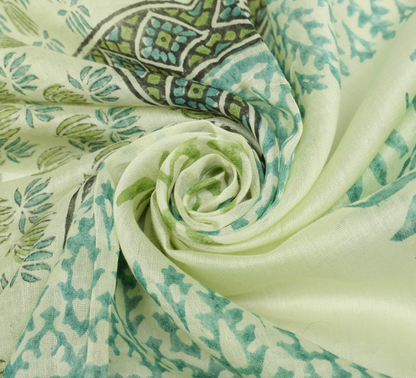 Sushila Vintage Light Green Cotton Dupatta Hand Block printed Floral Long Stole