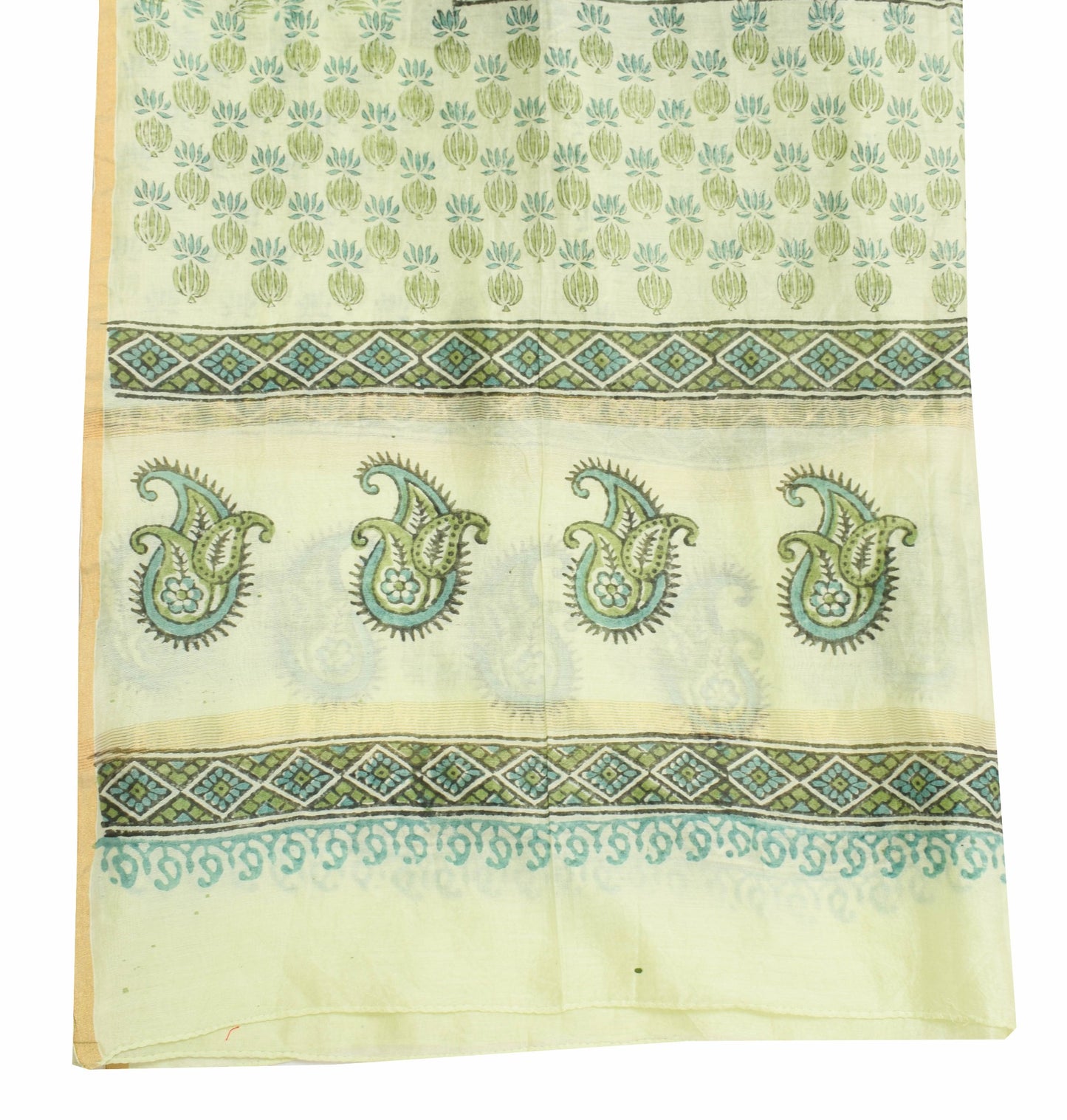 Sushila Vintage Light Green Cotton Dupatta Hand Block printed Floral Long Stole