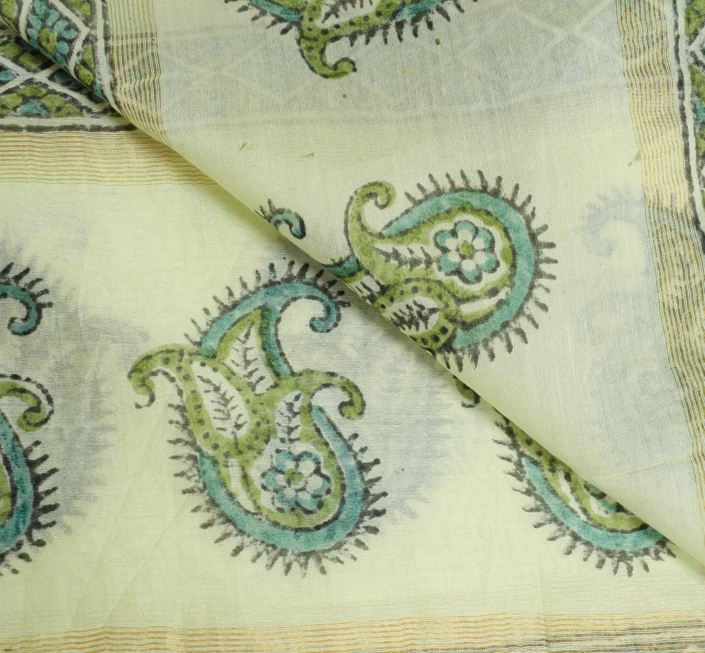 Sushila Vintage Light Green Cotton Dupatta Hand Block printed Floral Long Stole