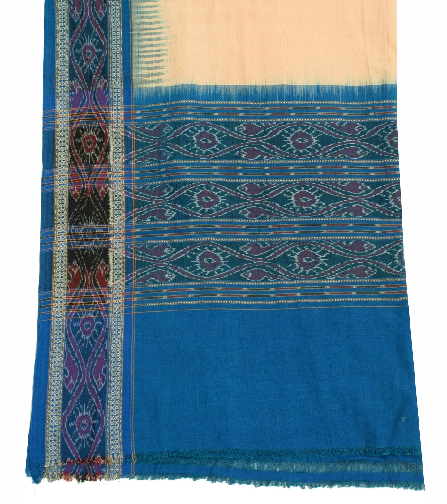 Sushila Vintage Beige 100% Pure Cotton Dupatta Hand Woven Ikat Long Stole Wrap