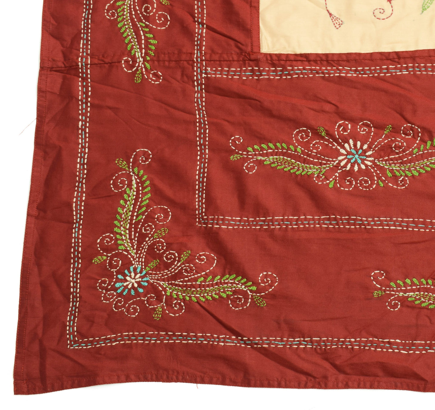 Sushila Vintage Beige Maroon Floral Dupatta Hand Embroidered Cotton Long Stole