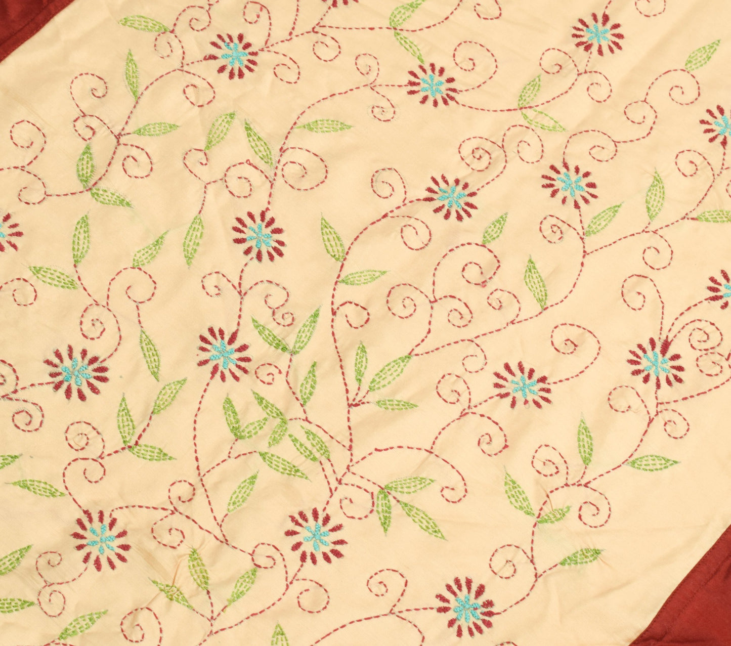 Sushila Vintage Beige Maroon Floral Dupatta Hand Embroidered Cotton Long Stole