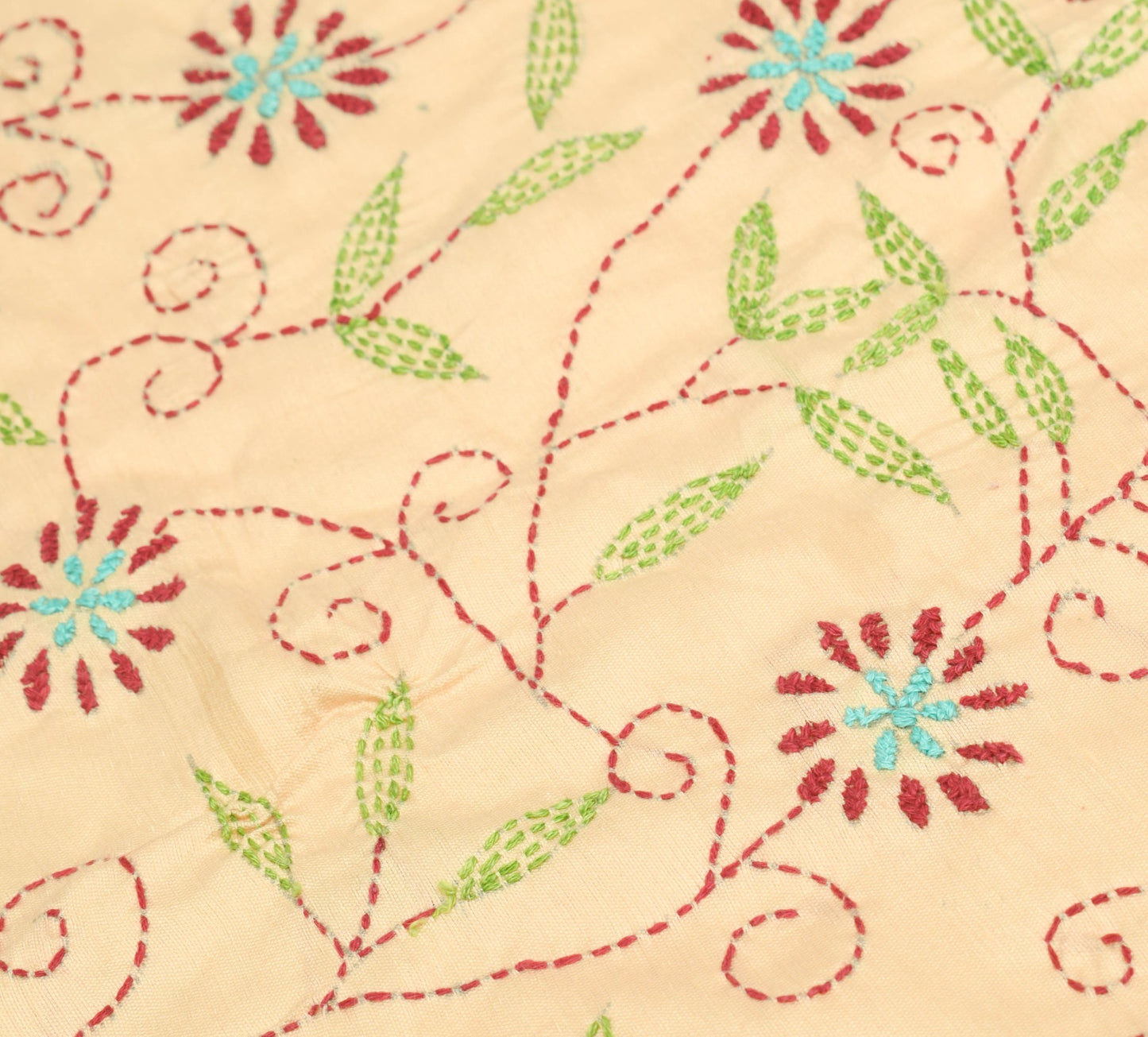 Sushila Vintage Beige Maroon Floral Dupatta Hand Embroidered Cotton Long Stole